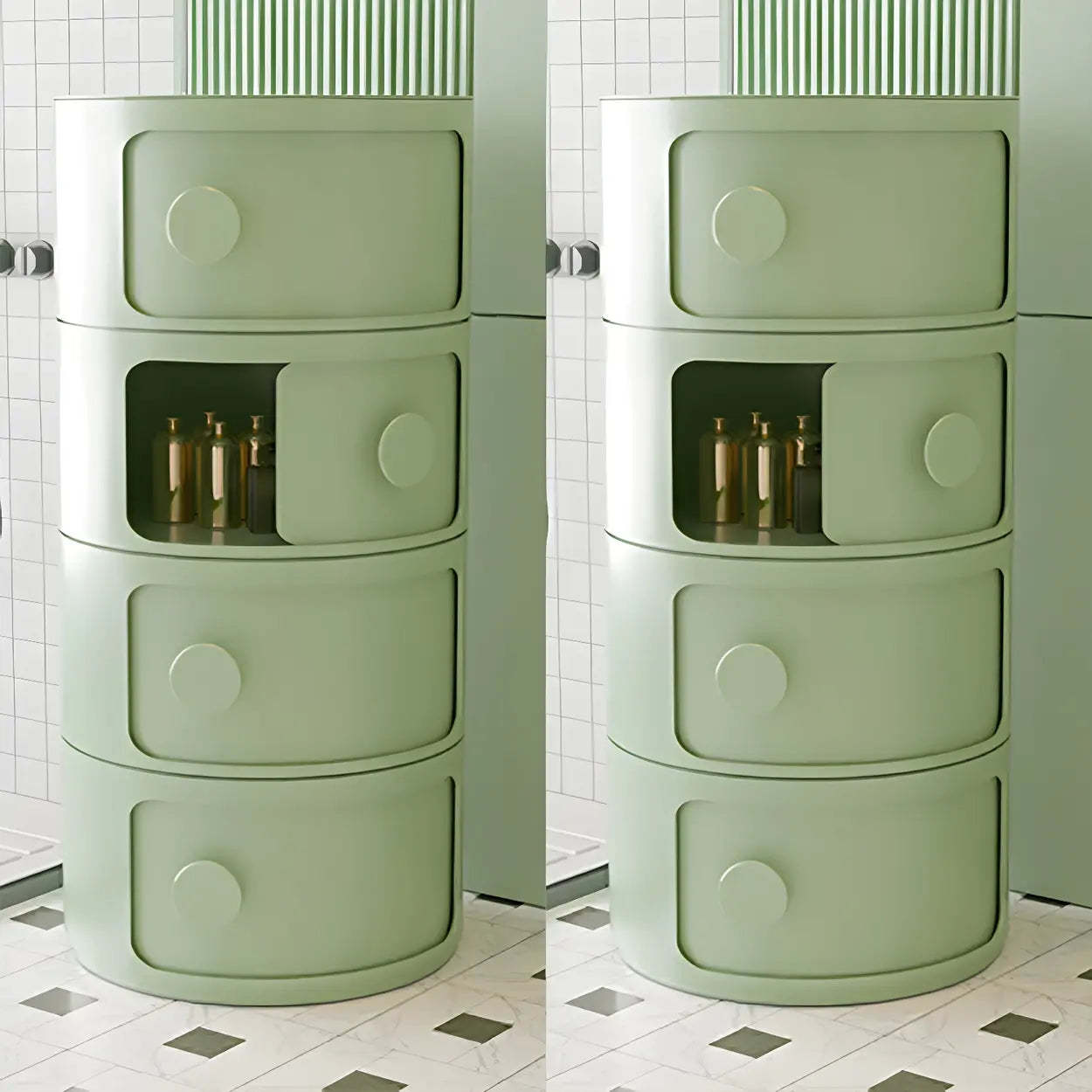 Modern Round White Acrylic Cabinet Nightstand