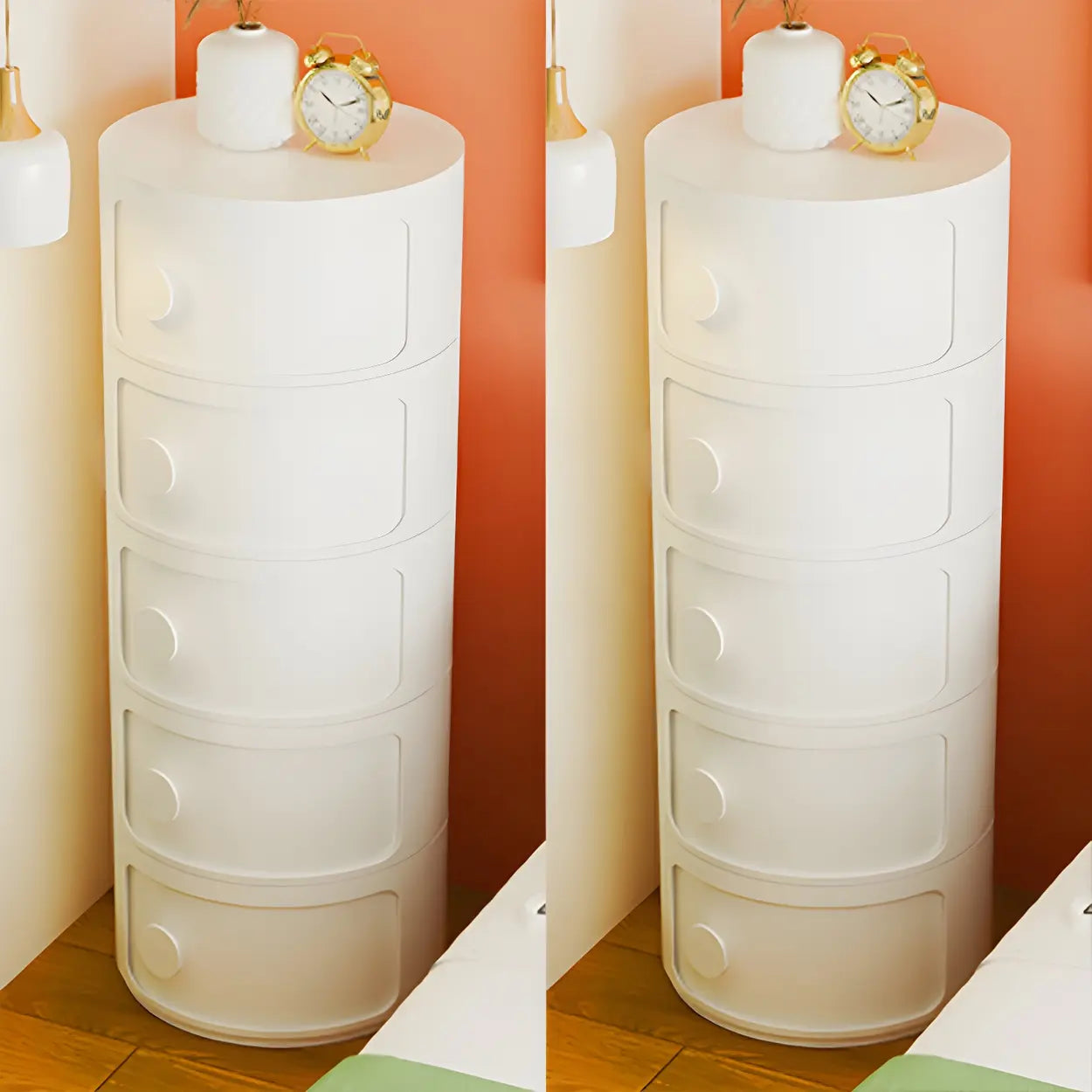Modern Round White Acrylic Cabinet Nightstand