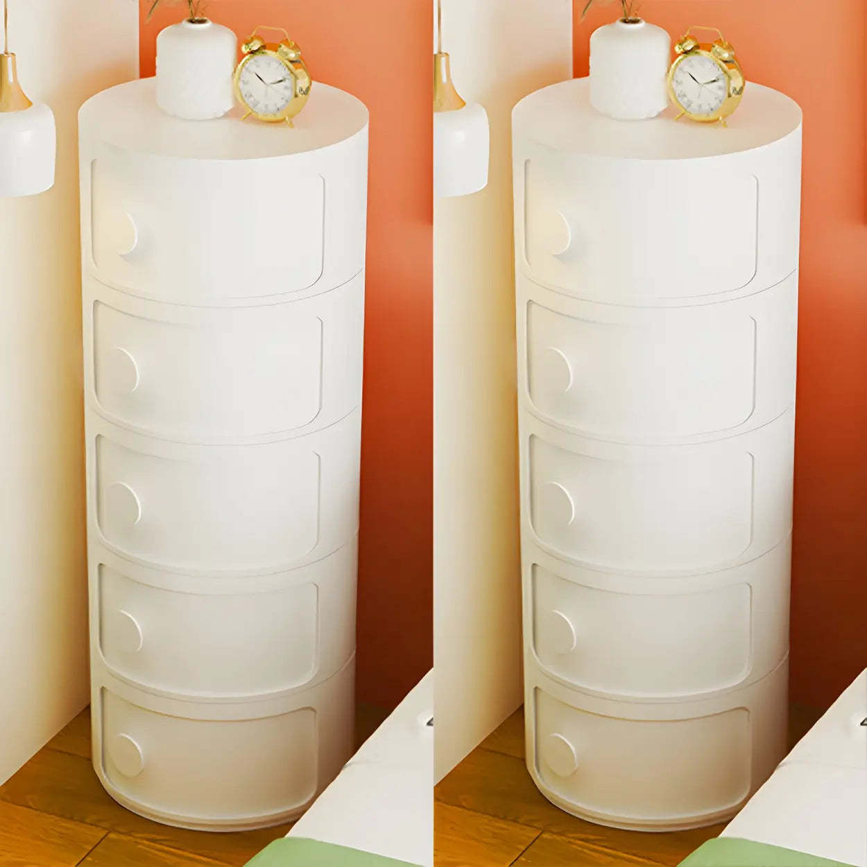Modern Round White Acrylic Cabinet Nightstand