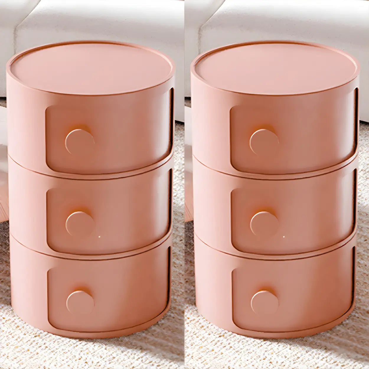 Modern Round White Acrylic Cabinet Nightstand