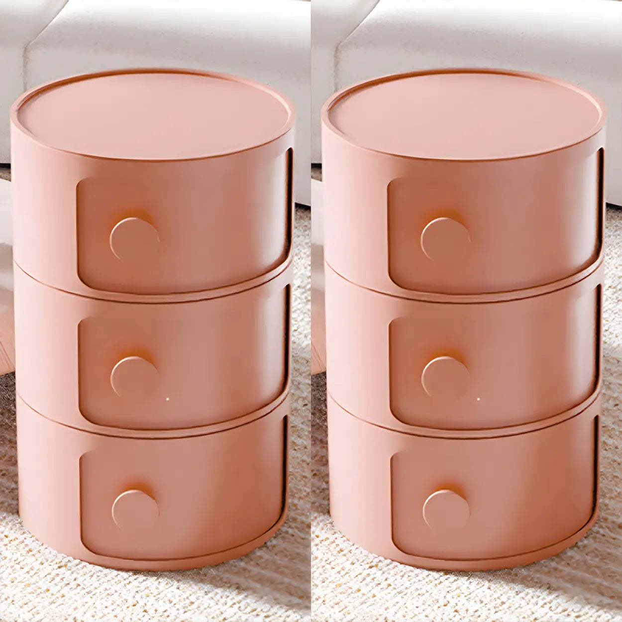 Modern Round White Acrylic Cabinet Nightstand
