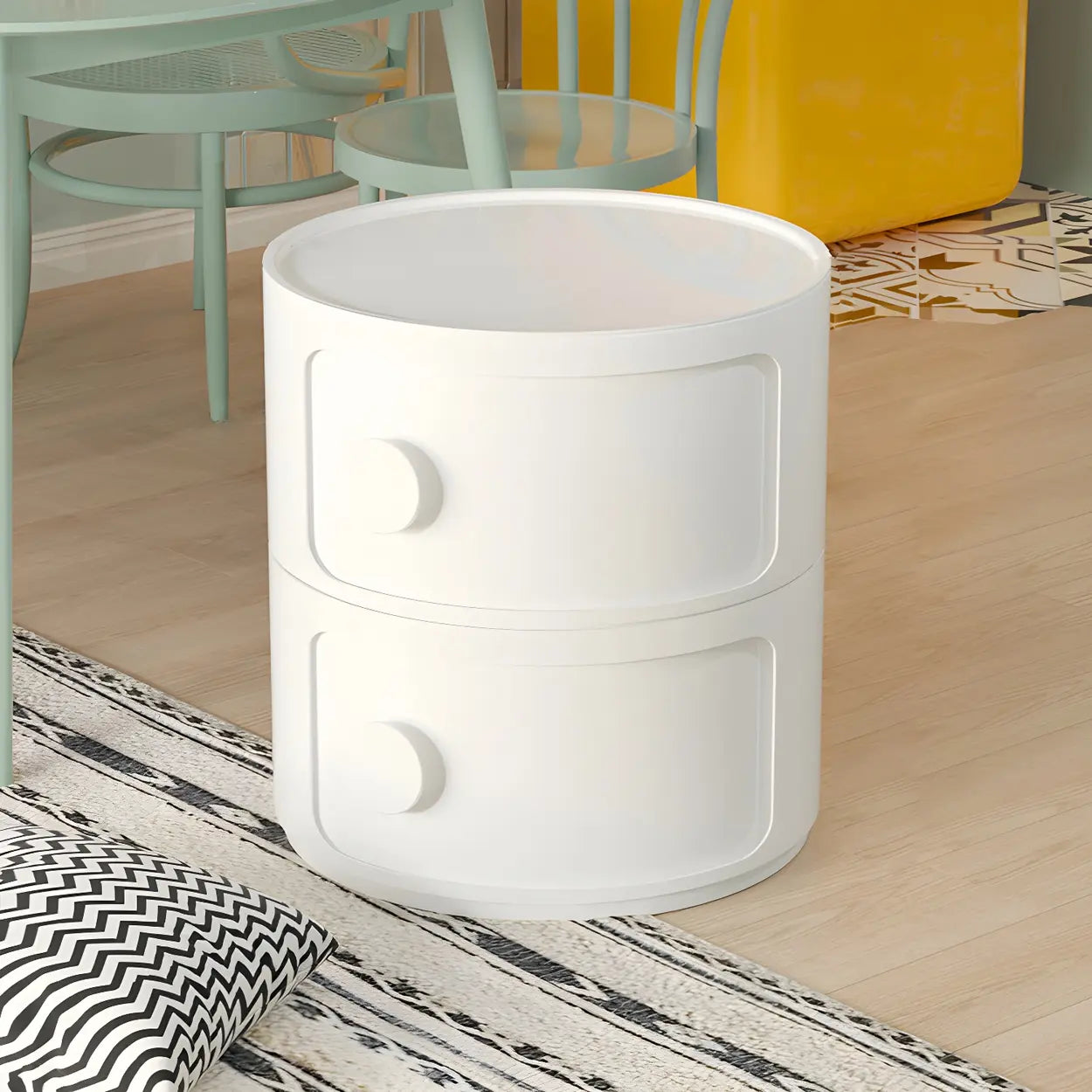 Modern Round White Acrylic Cabinet Nightstand — White / 1 Piece / 5