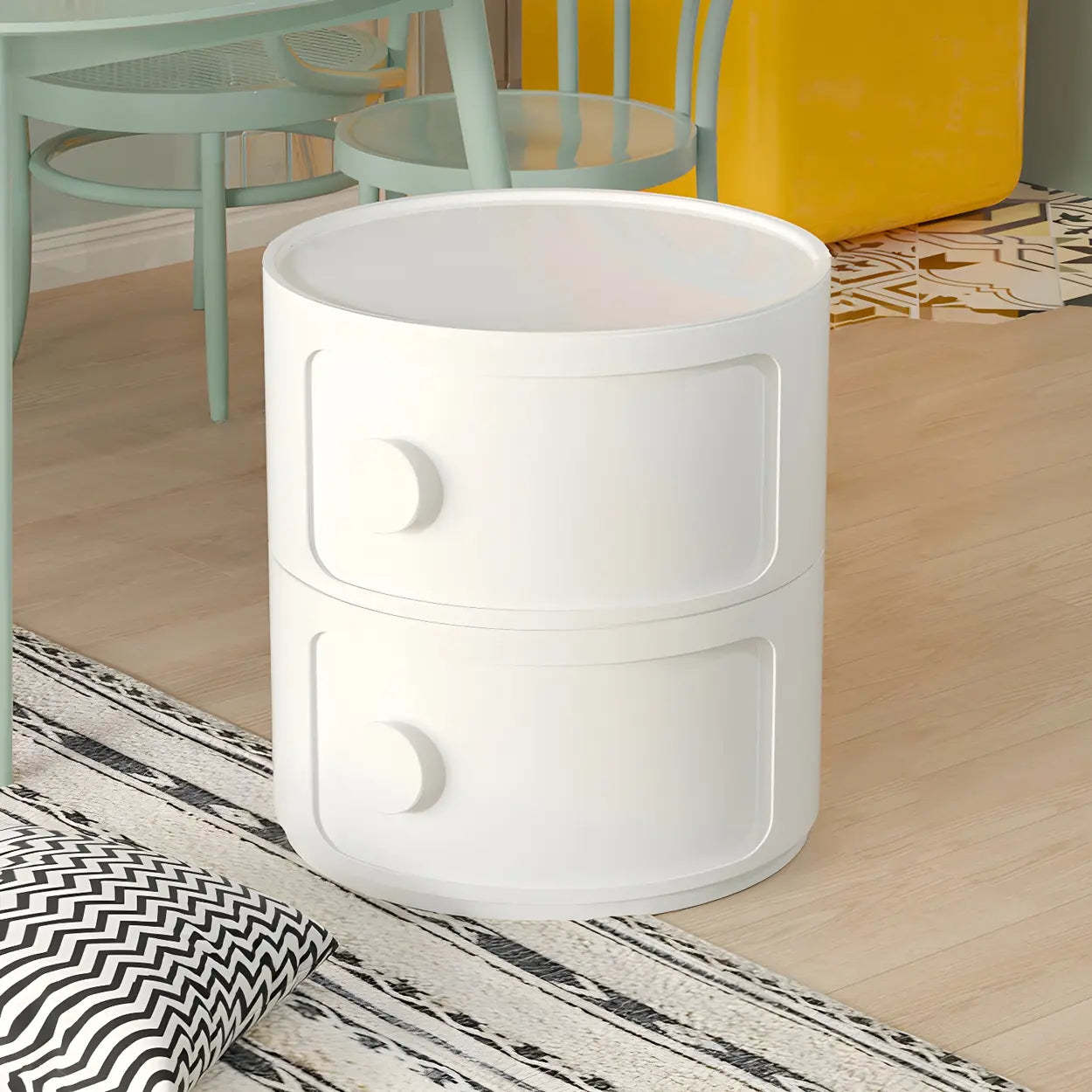 Lighom modern round white nightstands in acrylic — 2-Shelf / Set of 1