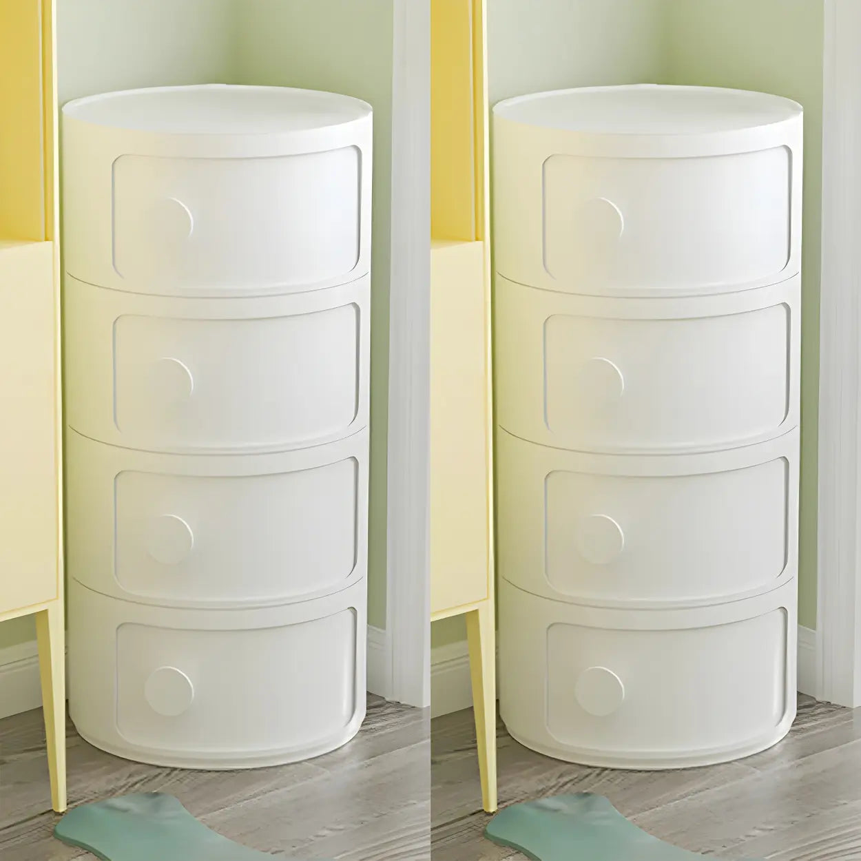 Modern Round White Acrylic Cabinet Nightstand