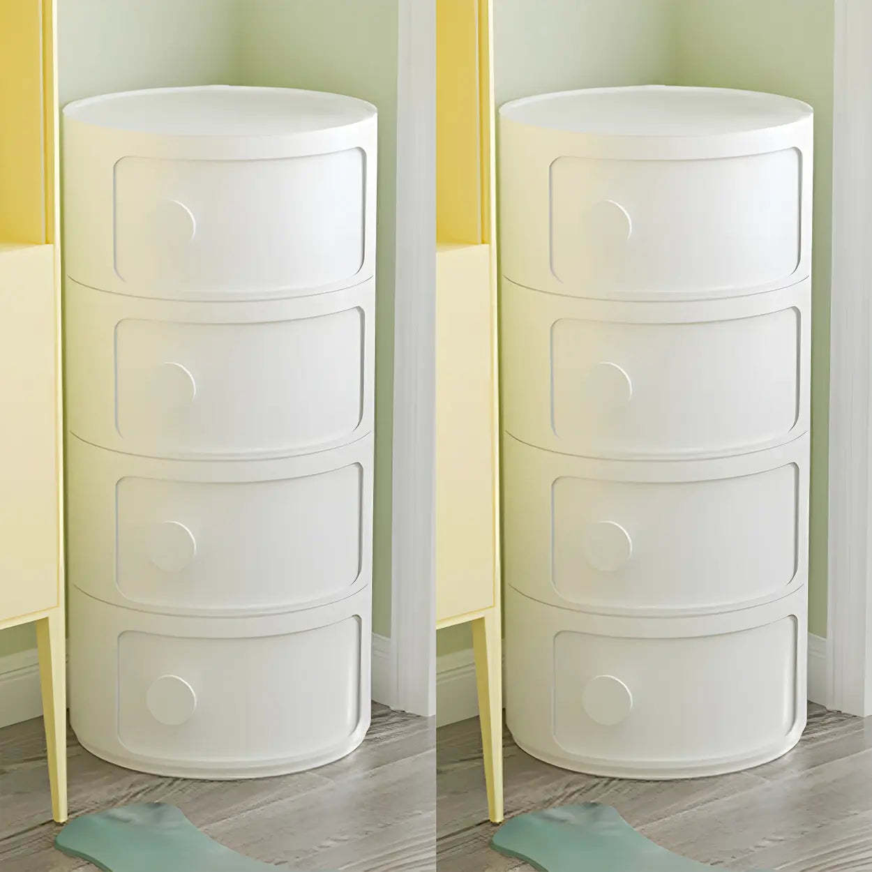 Modern Round White Acrylic Cabinet Nightstand