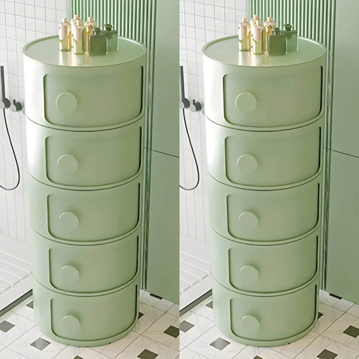 Modern Round White Acrylic Cabinet Nightstand