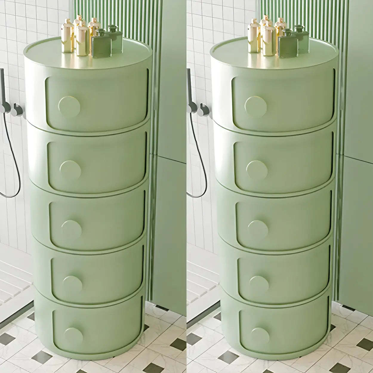 Modern Round White Acrylic Cabinet Nightstand