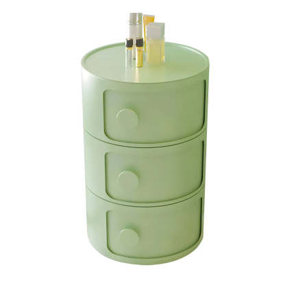 Modern Round White Acrylic Cabinet Nightstand — Yellow / 1 Piece / 3