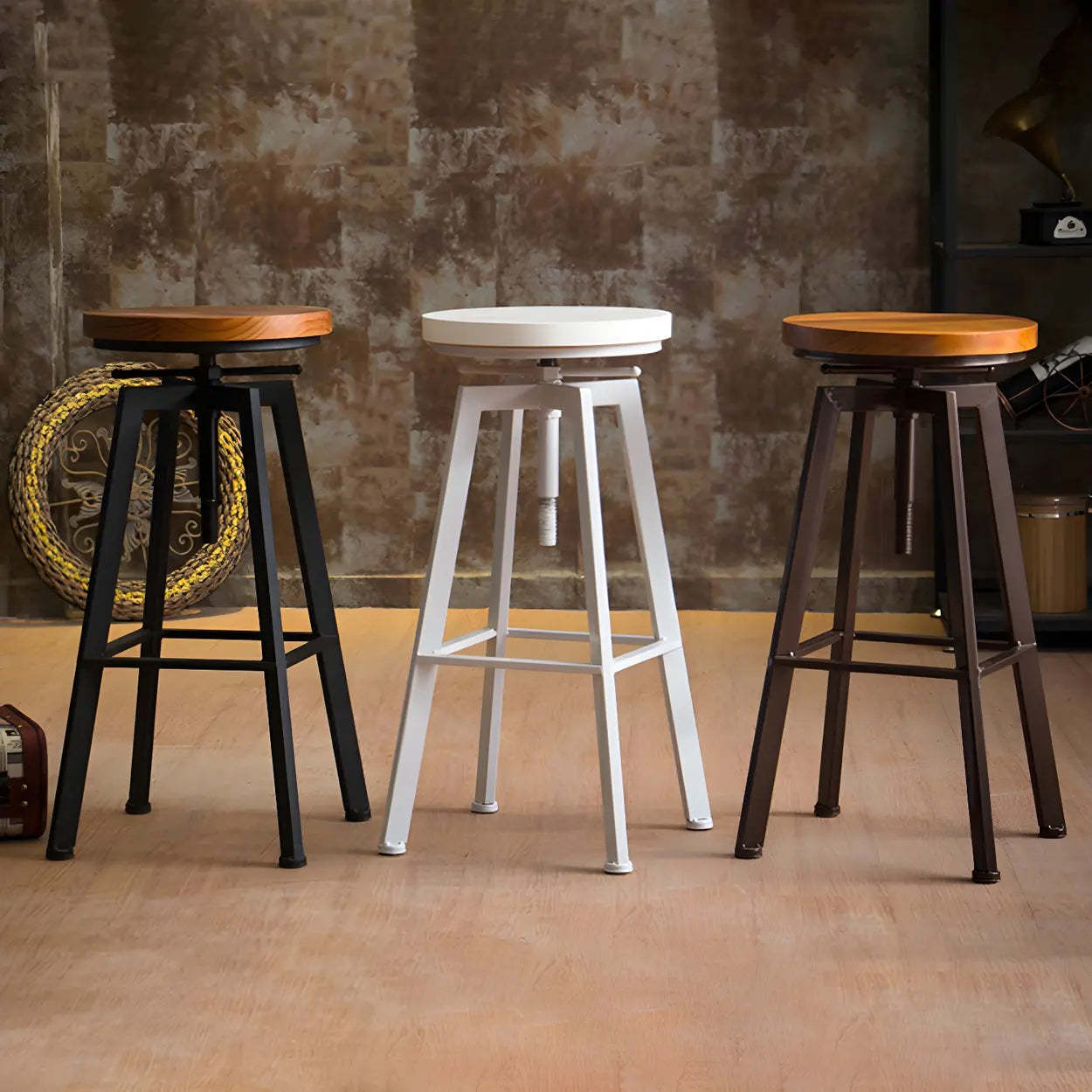 Round Wood Backless Counter Stool