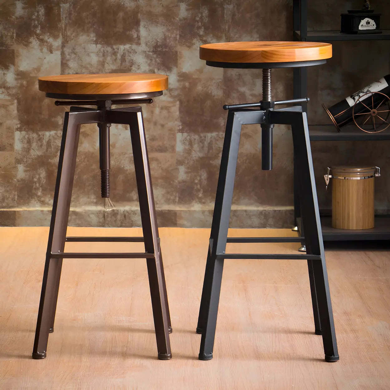 Round Wood Backless Counter Stool — Black / 4 Piece Set