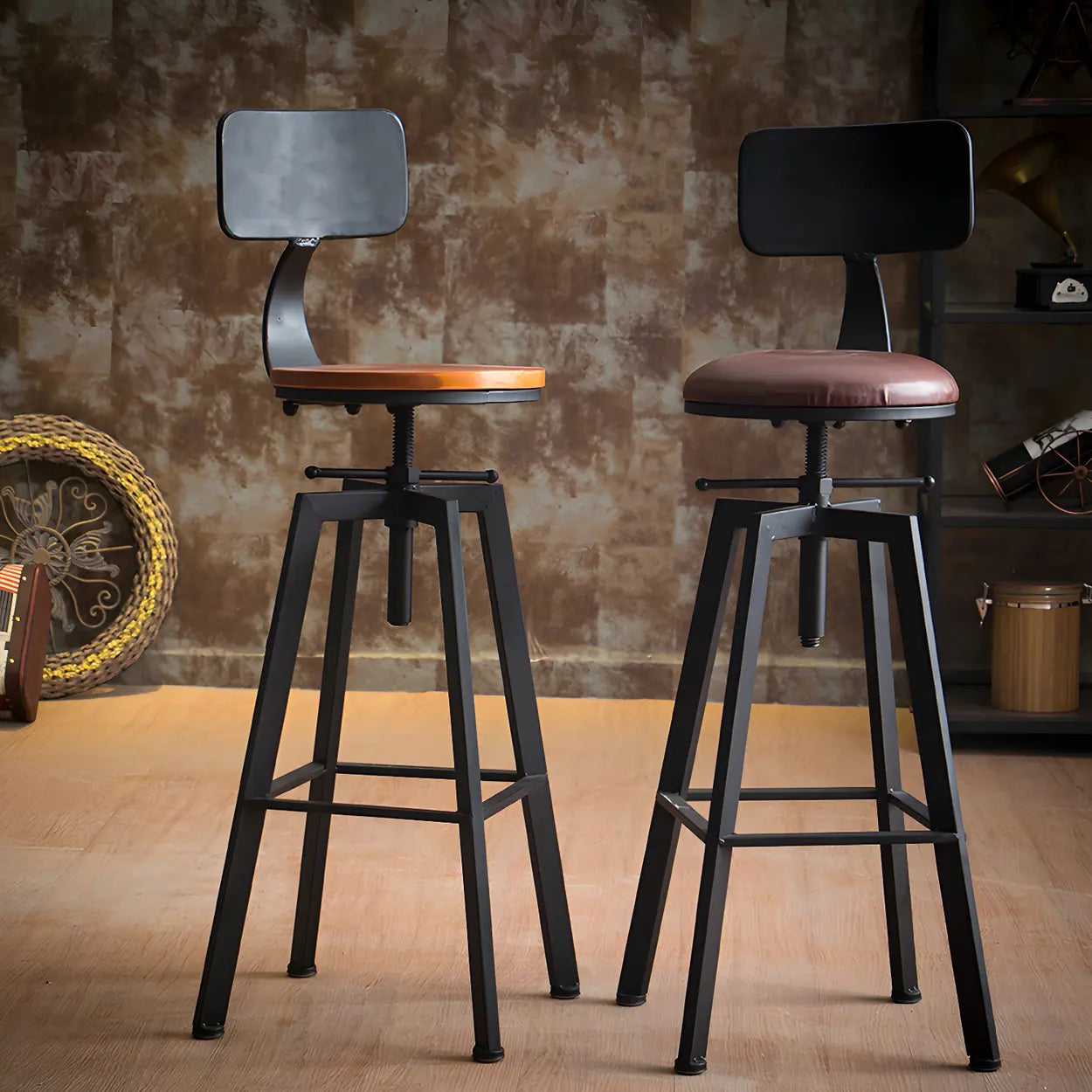 Round Wood Backless Counter Stool — White / 2 Piece Set