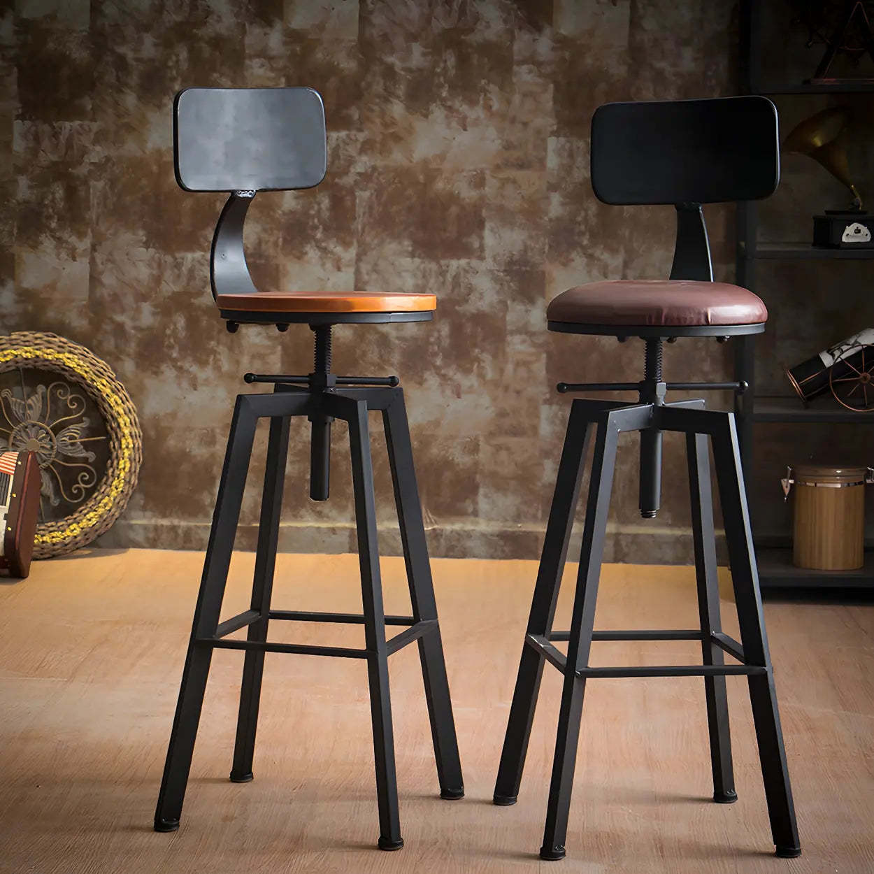 Round Wood Backless Counter Stool — White / 2 Piece Set