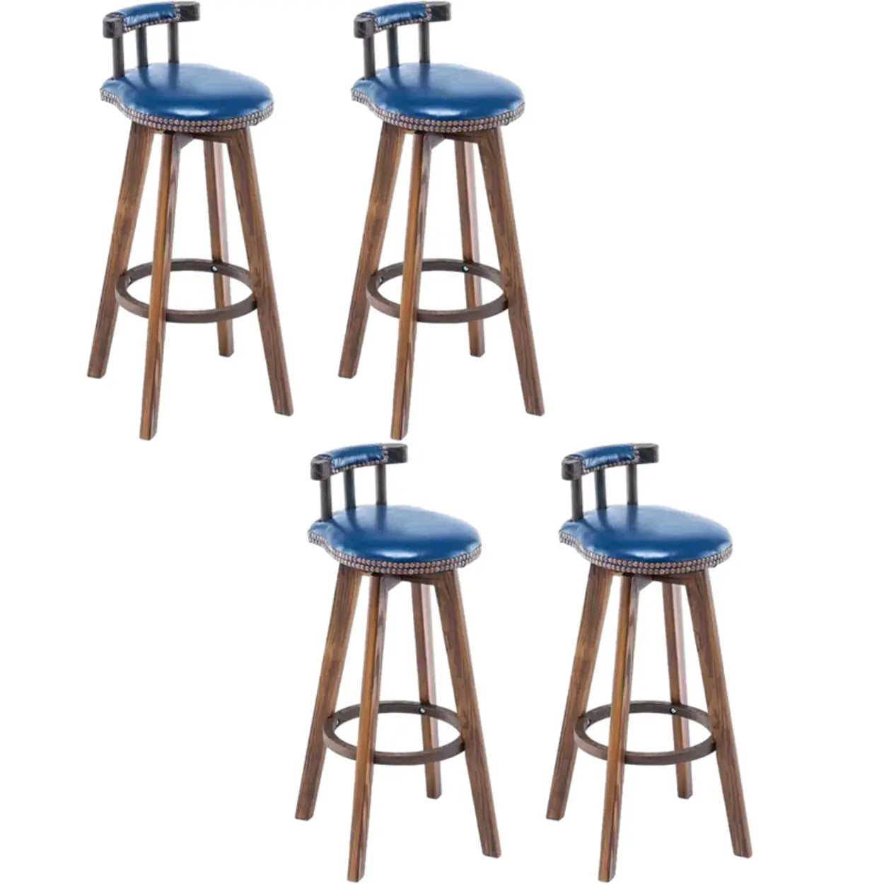 Round Wood Frame Faux Leather Pine Bar Stool — 1 Piece / Red