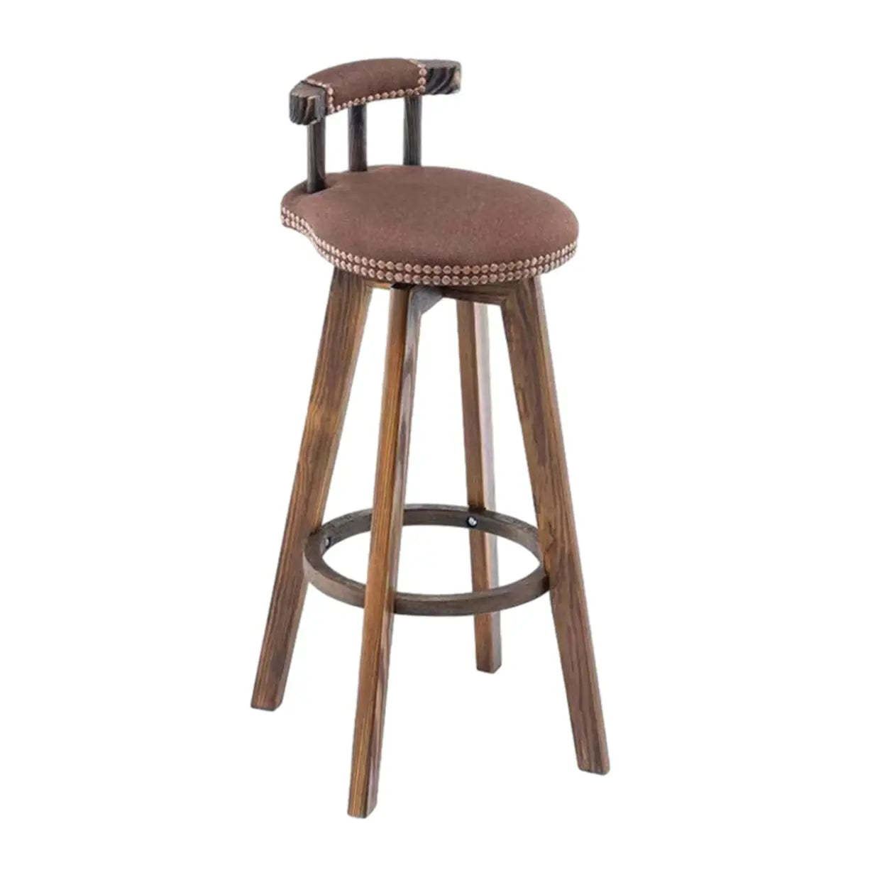 Round Wood Frame Faux Leather Pine Bar Stool — 1 Piece / White-Blue
