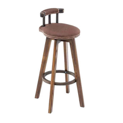 Round Wood Frame Faux Leather Pine Bar Stool — 1 Piece / White-Blue