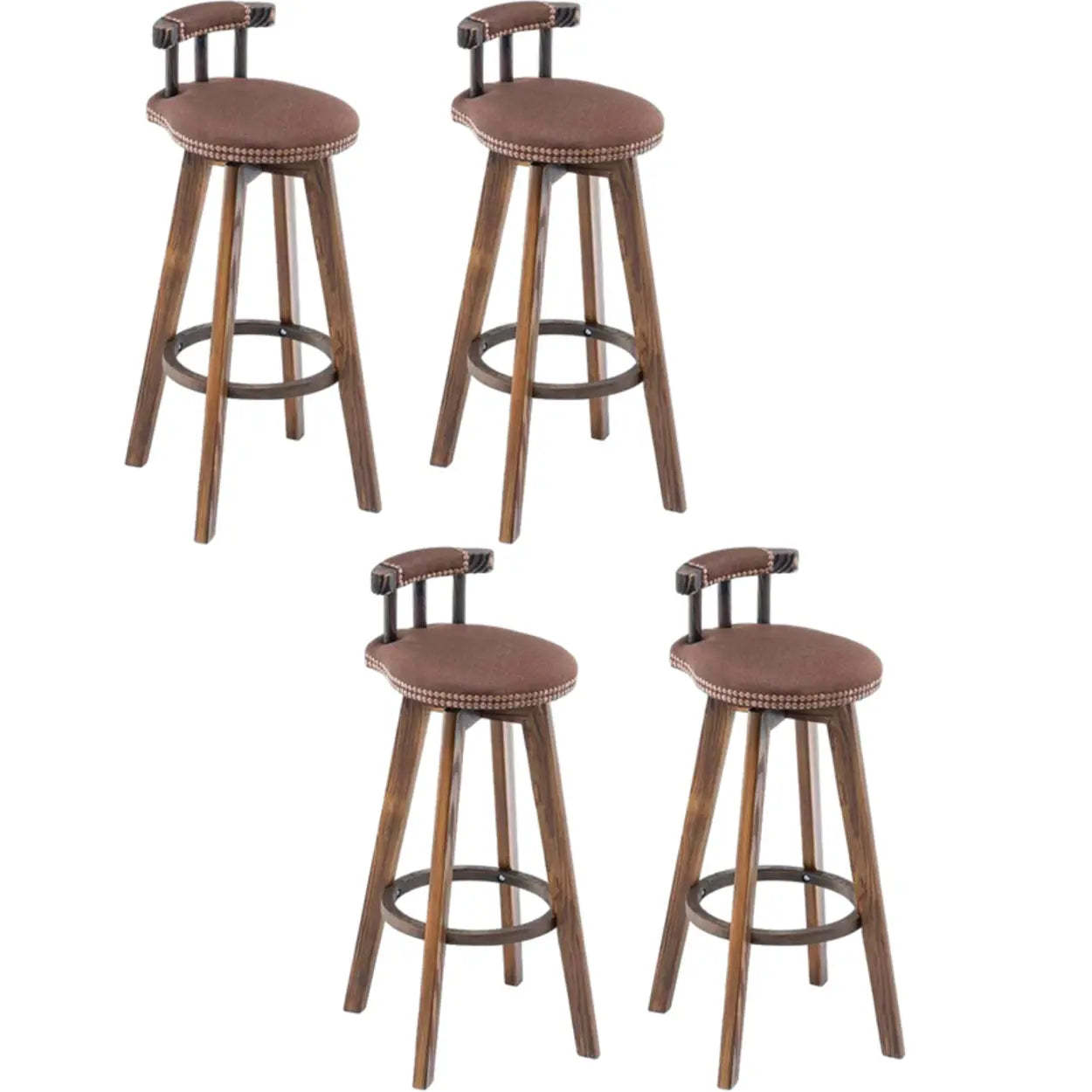 Round Wood Frame Faux Leather Pine Bar Stool — 1 Piece / White-Gray