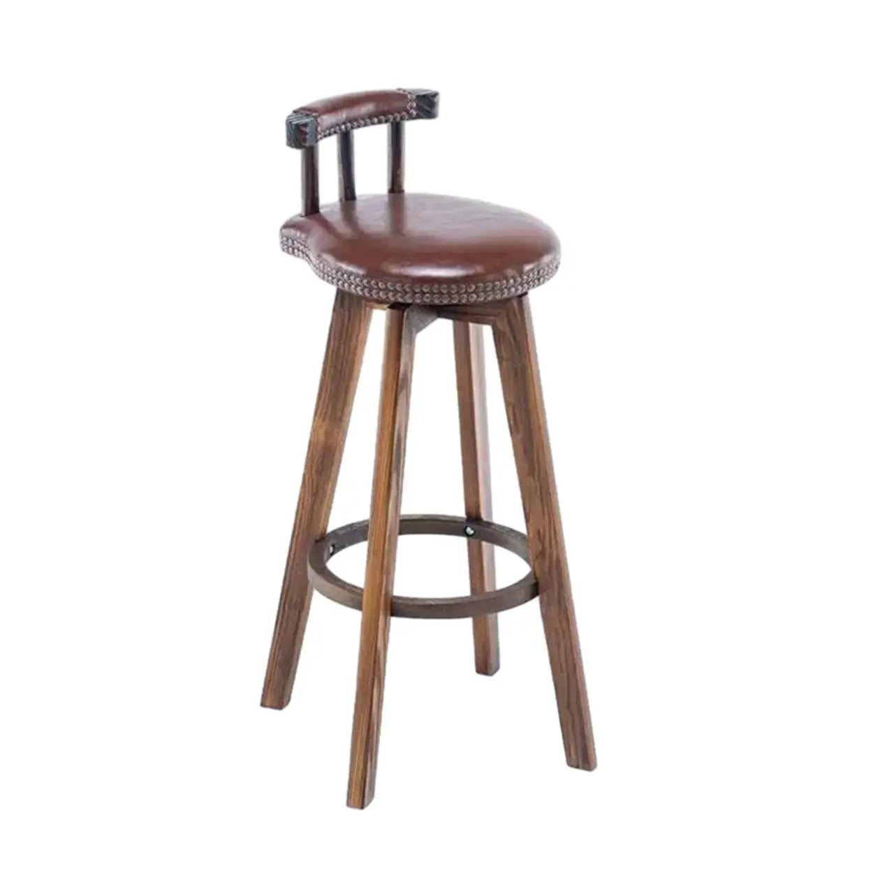 Round Wood Frame Faux Leather Pine Bar Stool — 1 Piece / White/ Wood