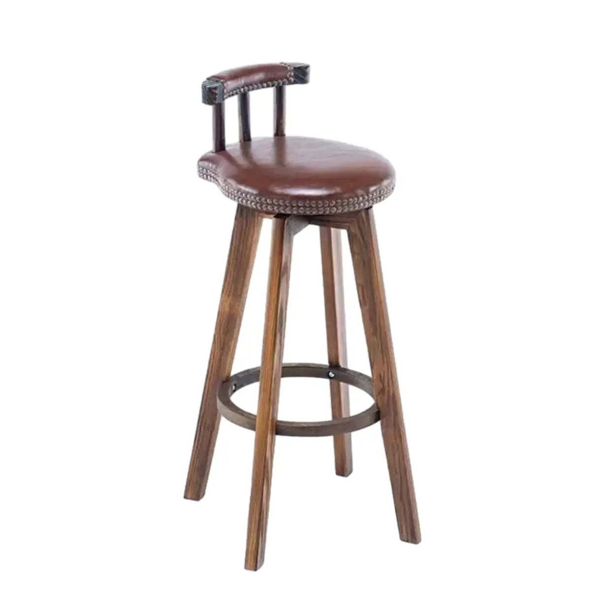 Round Wood Frame Faux Leather Pine Bar Stool — 1 Piece / White/ Wood