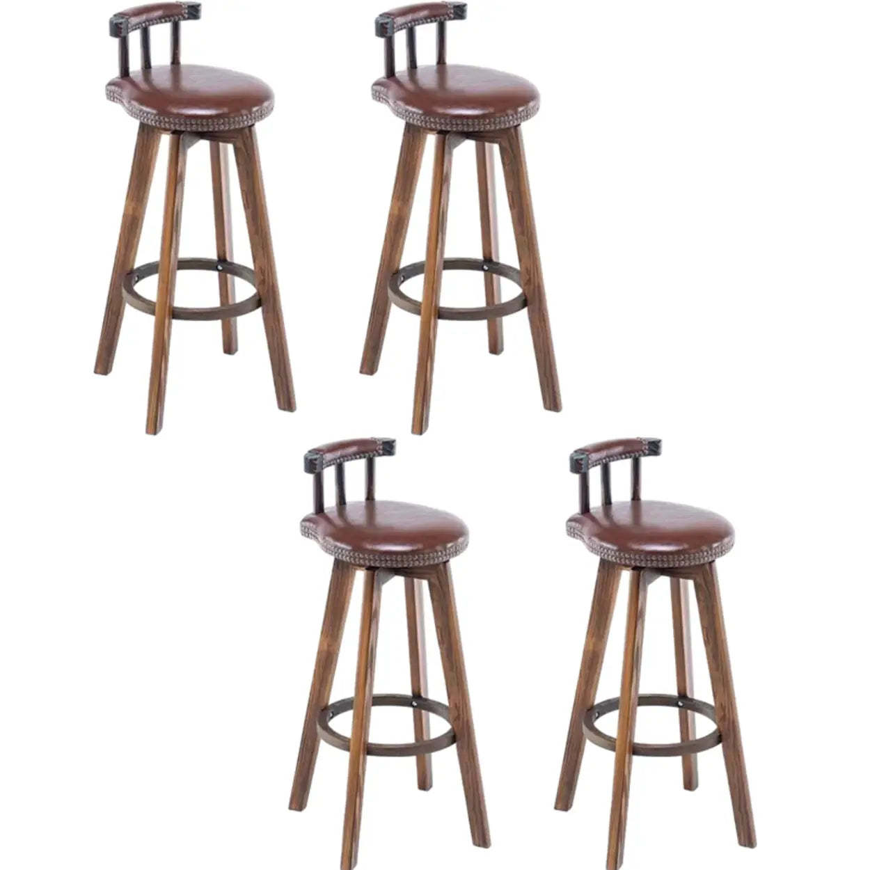 Round Wood Frame Faux Leather Pine Bar Stool — 1 Piece / Yellow