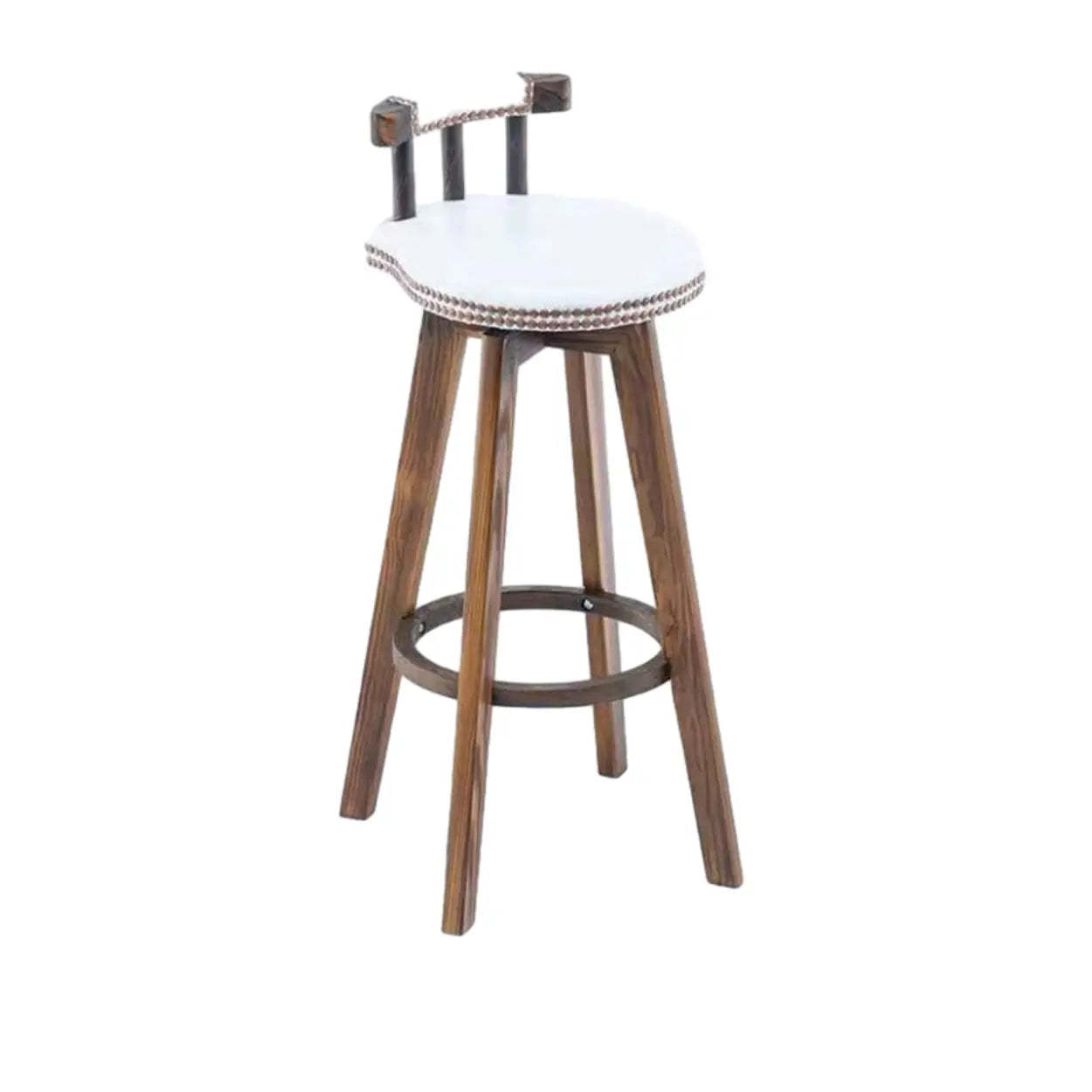 Round Wood Frame Faux Leather Pine Bar Stool — 1 Piece / Yellow/ Natural