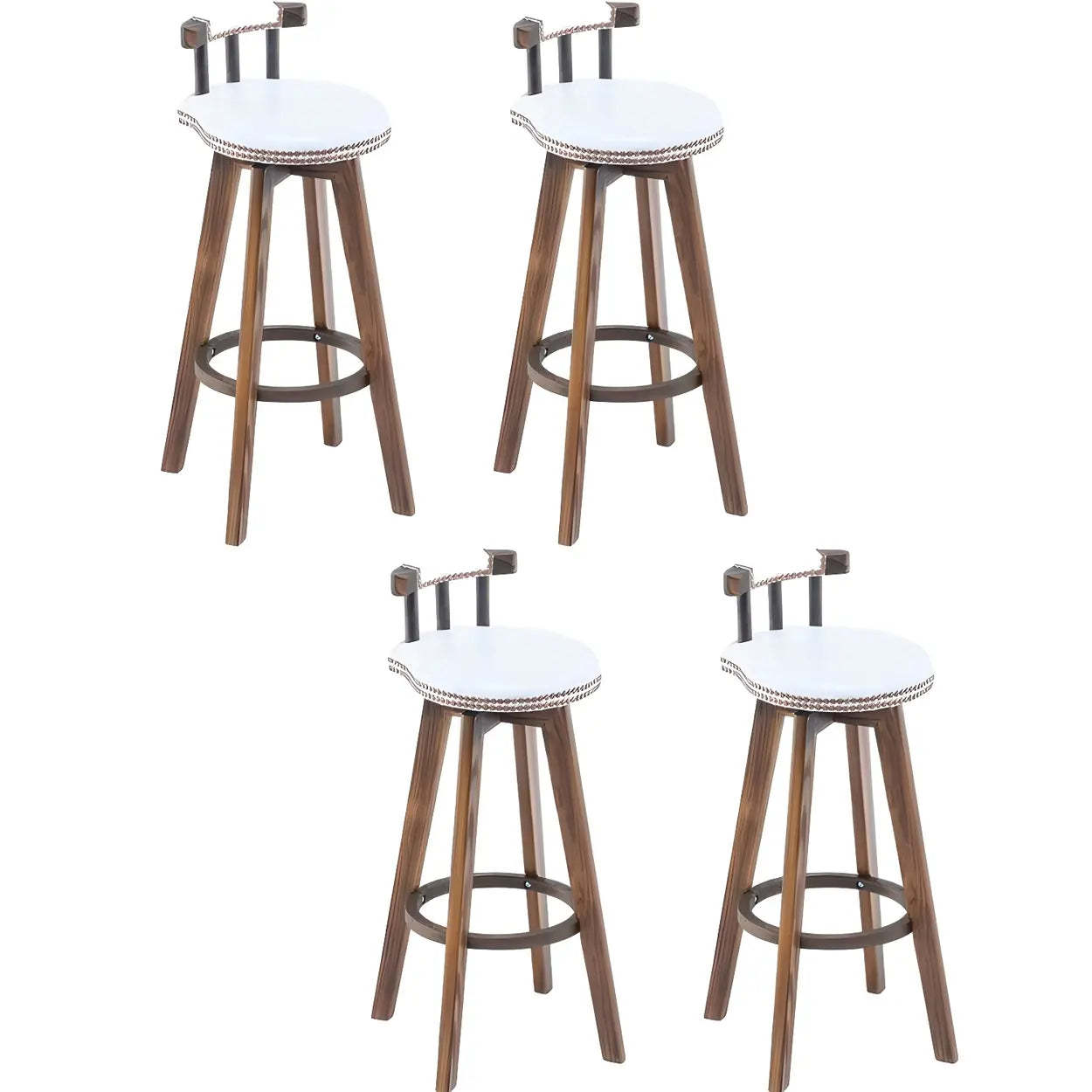 Round Wood Frame Faux Leather Pine Bar Stool — 4 Piece Set / Black