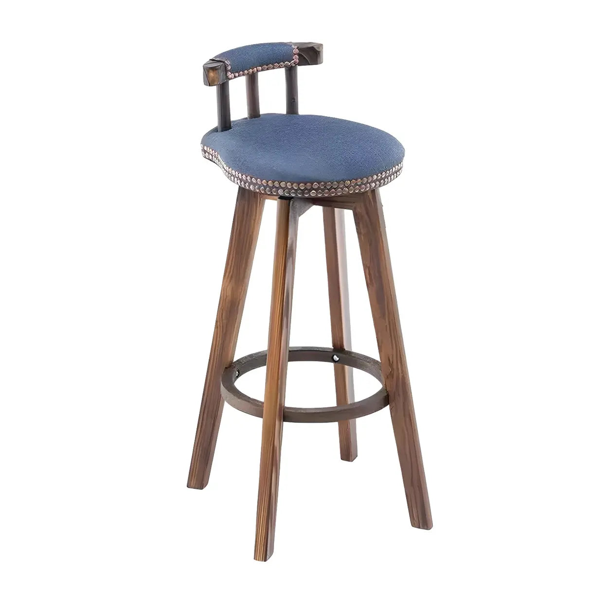 Round Wood Frame Faux Leather Pine Bar Stool — 4 Piece Set / Blackish Green