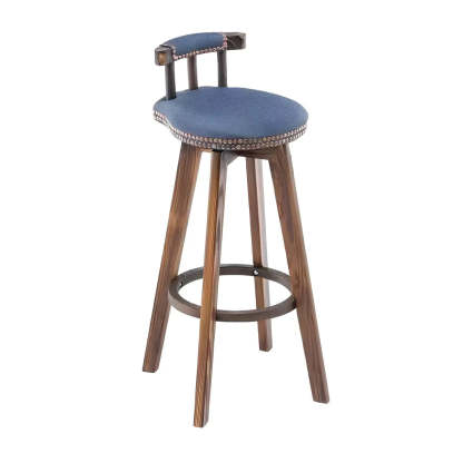 Round Wood Frame Faux Leather Pine Bar Stool — 4 Piece Set / Blackish Green