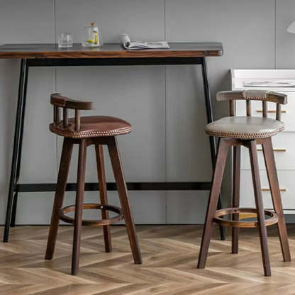 Round Wood Frame Faux Leather Pine Bar Stool — 1 Piece / Black