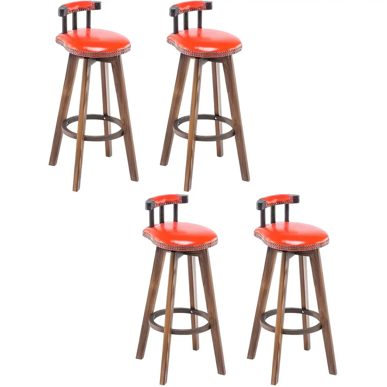 Round Wood Frame Faux Leather Pine Bar Stool — 4 Piece Set / Grey