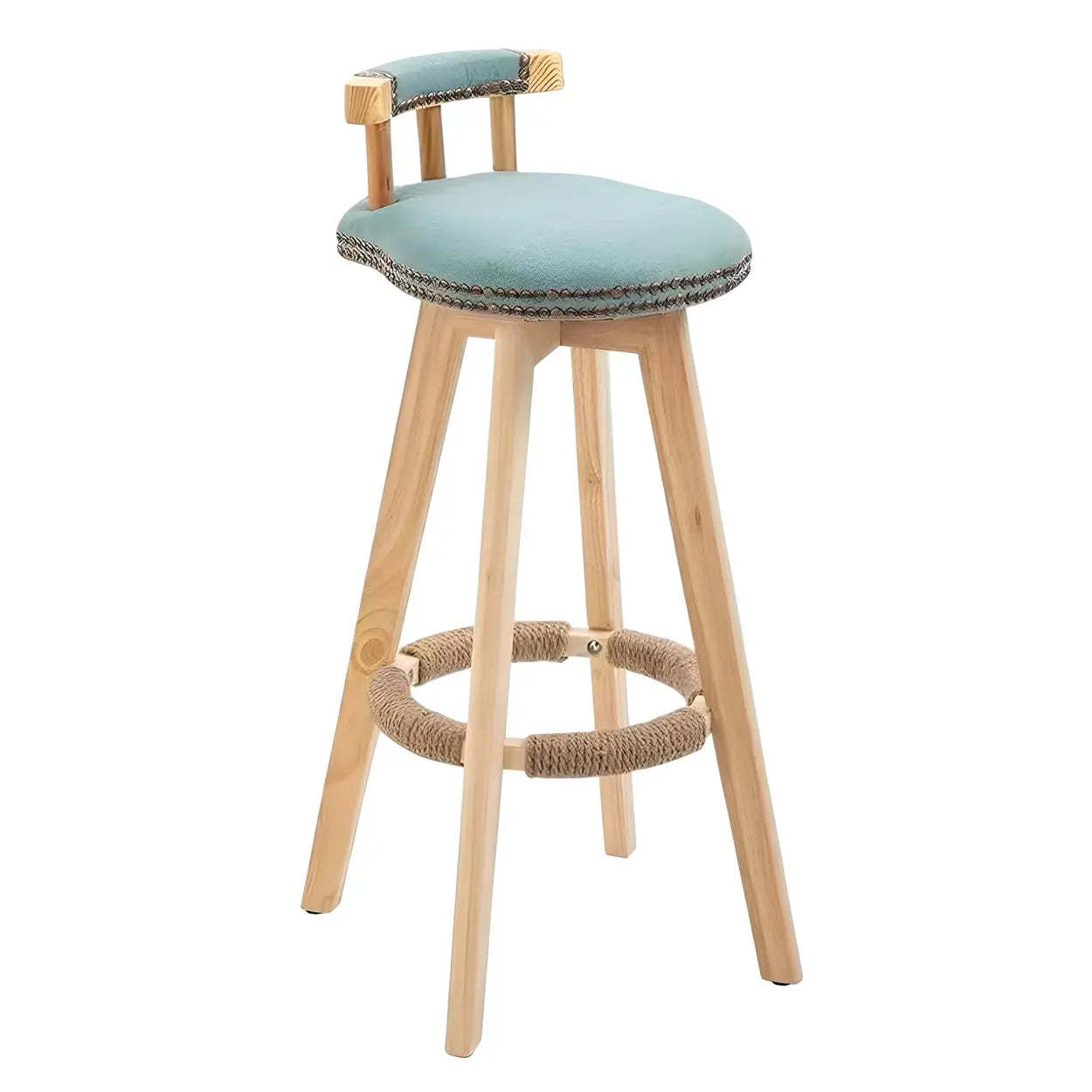 Round Wood Frame Faux Leather Pine Bar Stool — 4 Piece Set / Khaki