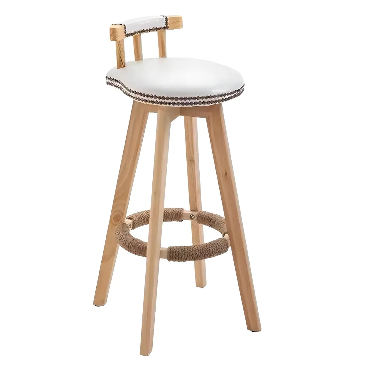 Round Wood Frame Faux Leather Pine Bar Stool — 4 Piece Set / Pink