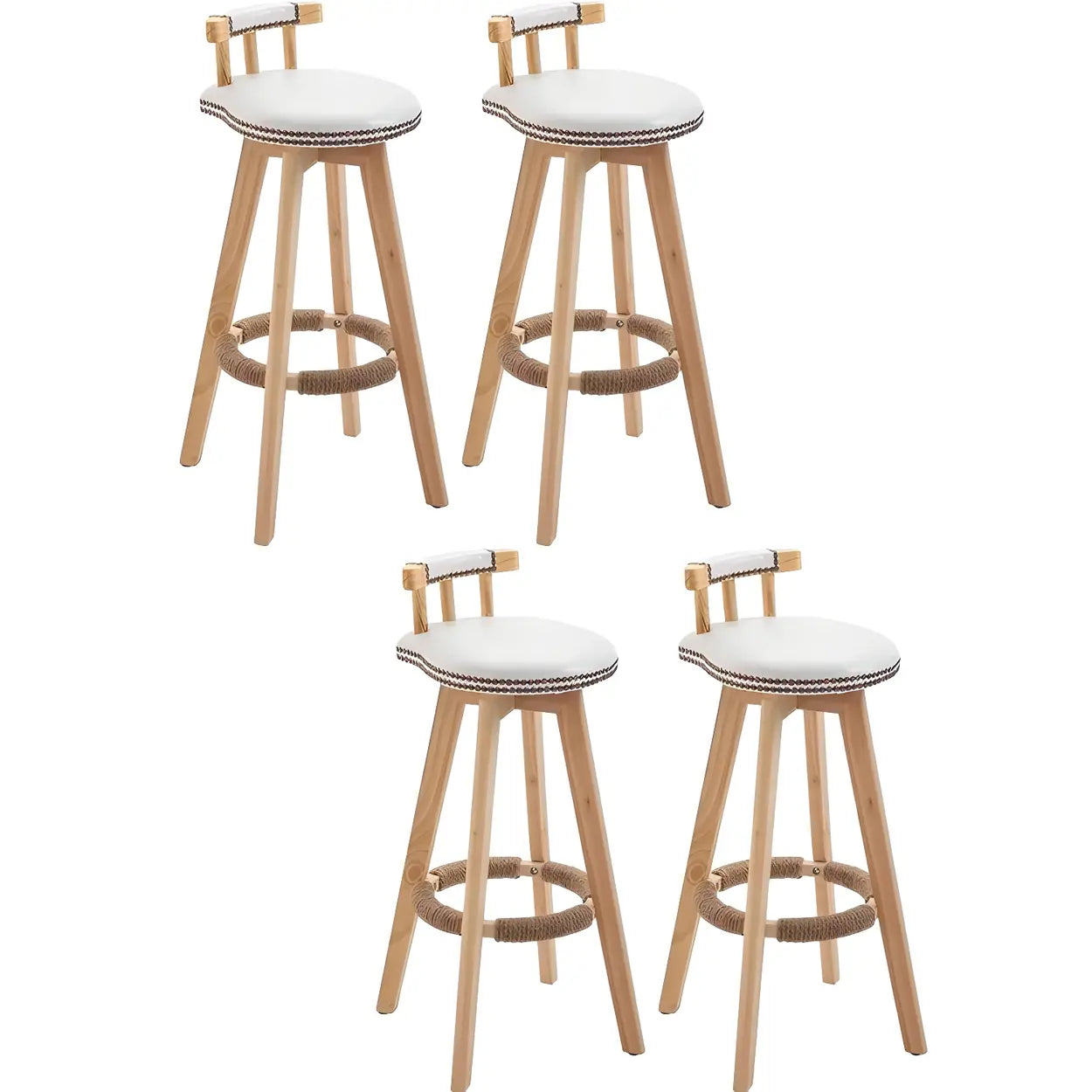 Round Wood Frame Faux Leather Pine Bar Stool — 4 Piece Set / Red