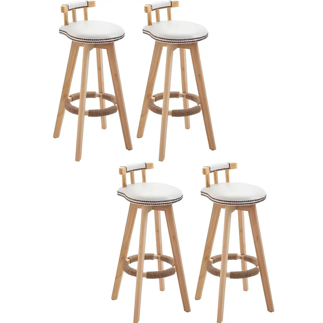 Round Wood Frame Faux Leather Pine Bar Stool — 4 Piece Set / Red
