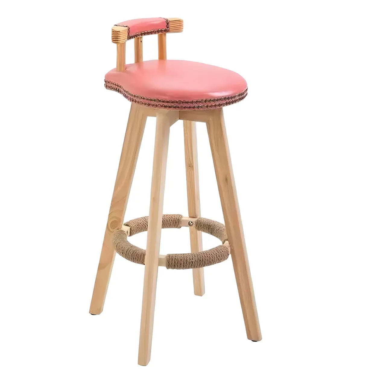 Round Wood Frame Faux Leather Pine Bar Stool — 4 Piece Set / White