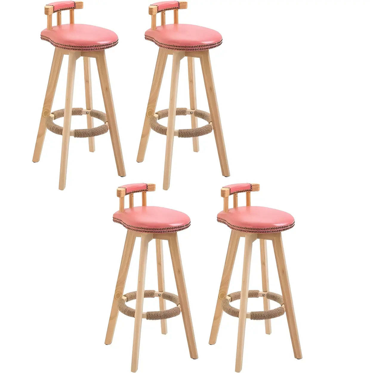 Round Wood Frame Faux Leather Pine Bar Stool — 4 Piece Set / White-Blue