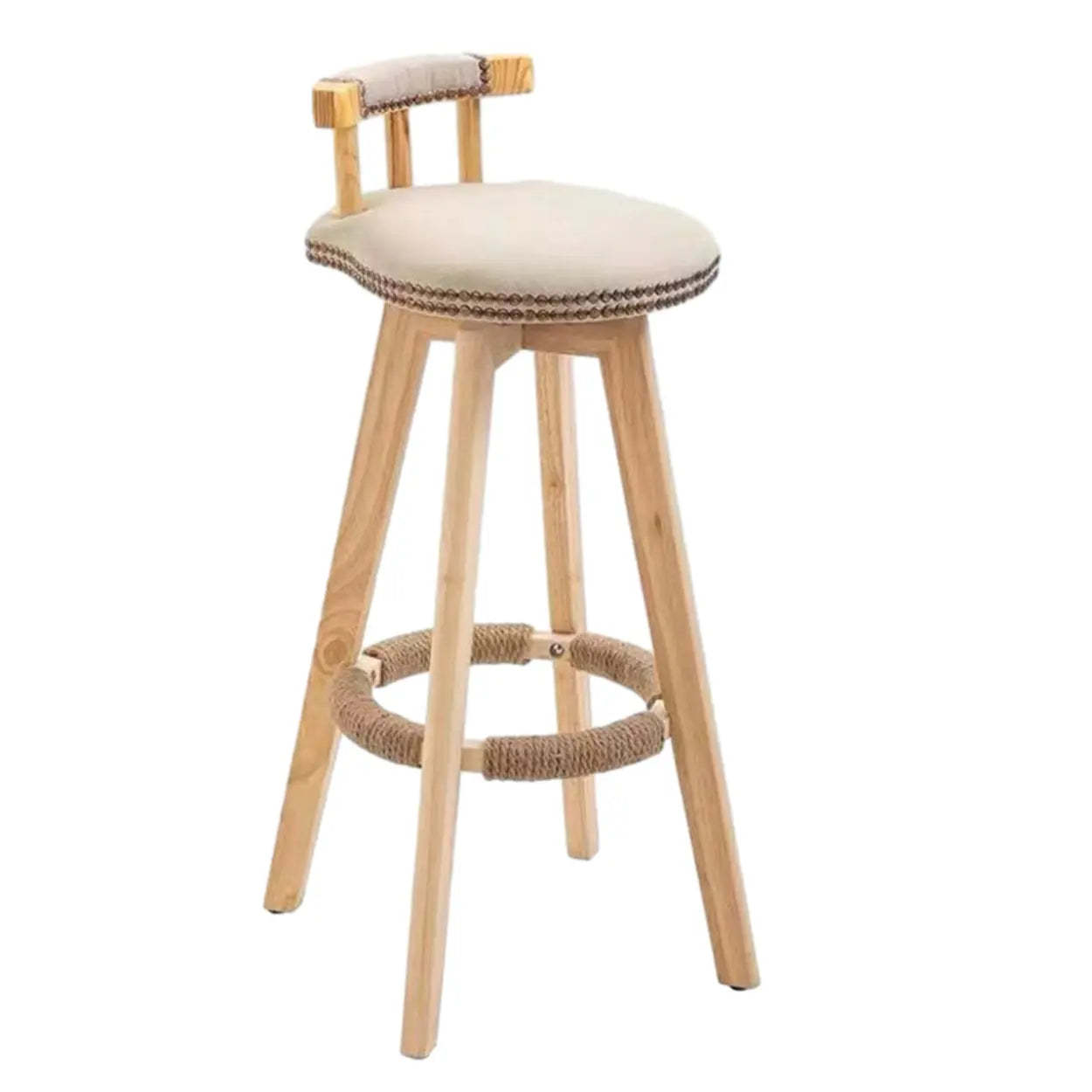 Round Wood Frame Faux Leather Pine Bar Stool — 4 Piece Set / White-Gray