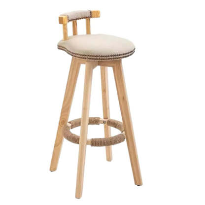 Round Wood Frame Faux Leather Pine Bar Stool — 4 Piece Set / White-Gray