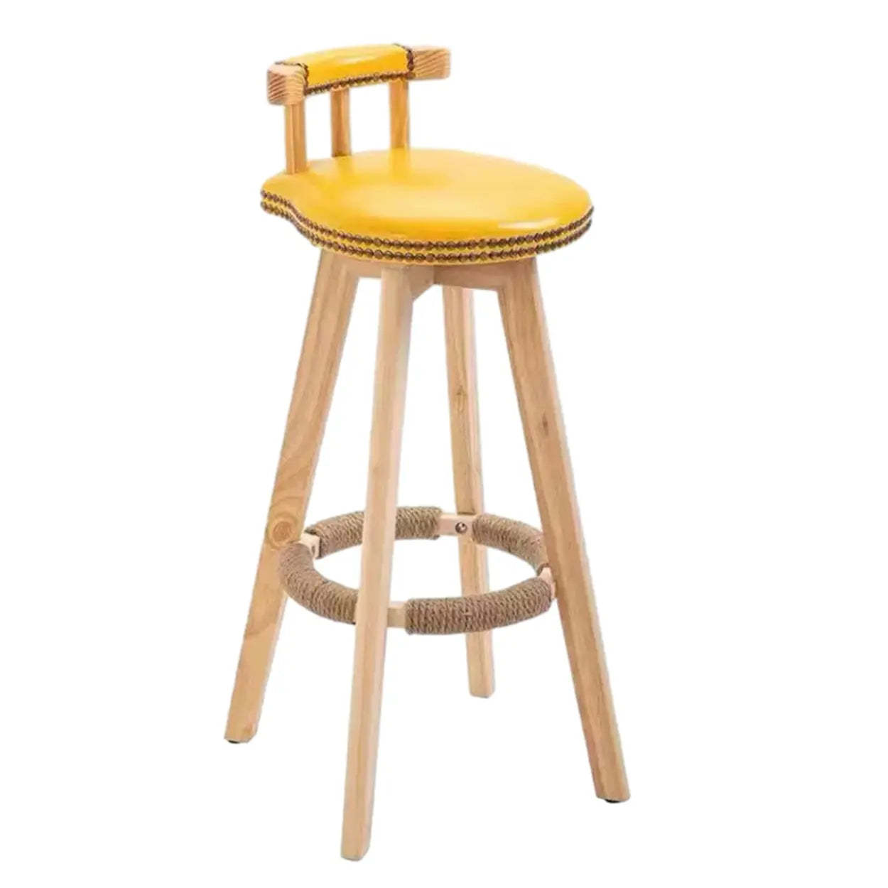 Round Wood Frame Faux Leather Pine Bar Stool — 4 Piece Set / Yellow