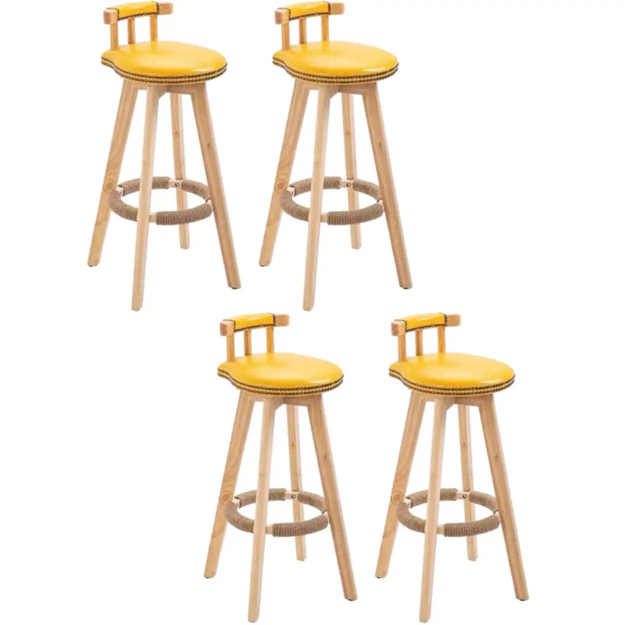 Round Wood Frame Faux Leather Pine Bar Stool — 4 Piece Set / Yellow/ Natural