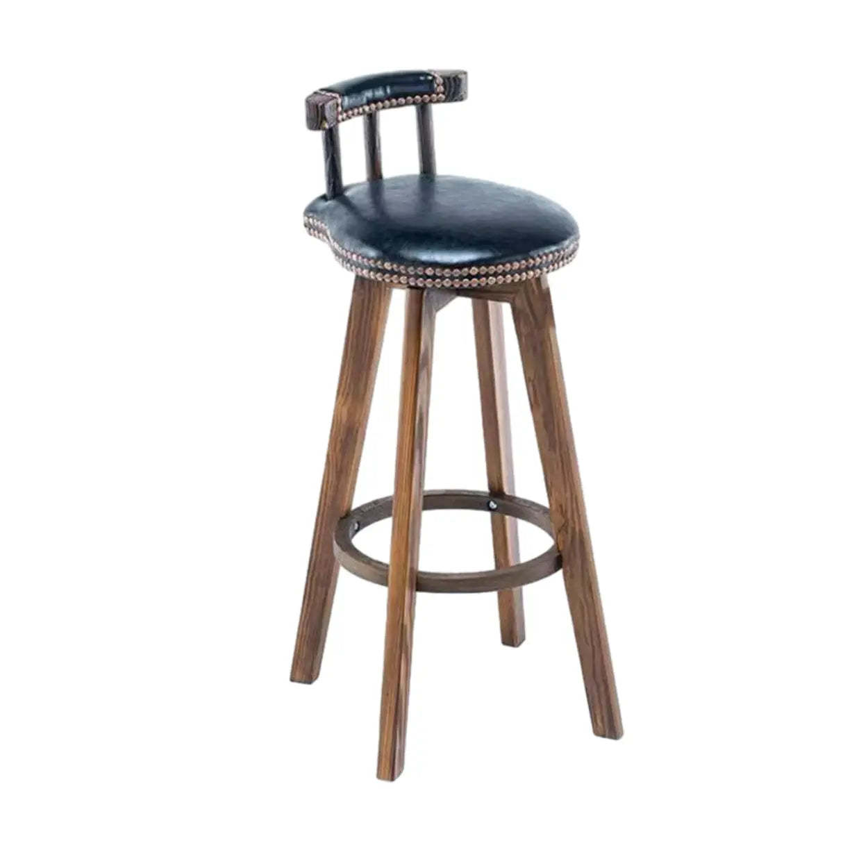 Lighom leather pine round black bar & counter stools in leather — Set of 1