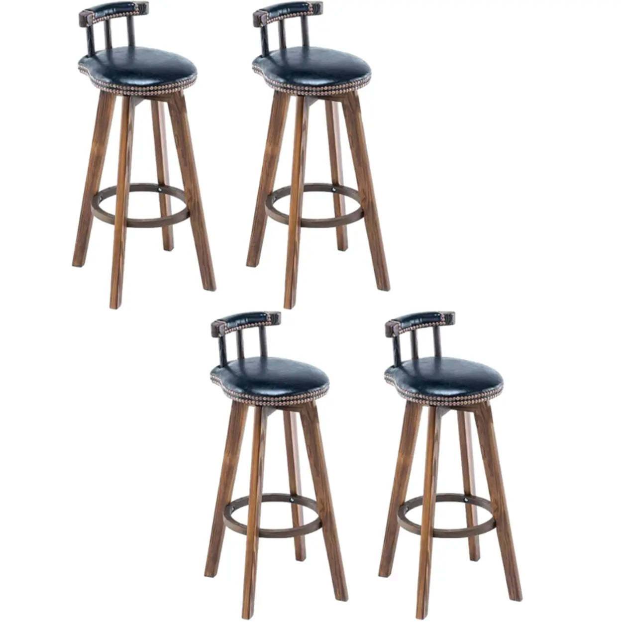 Round Wood Frame Faux Leather Pine Bar Stool