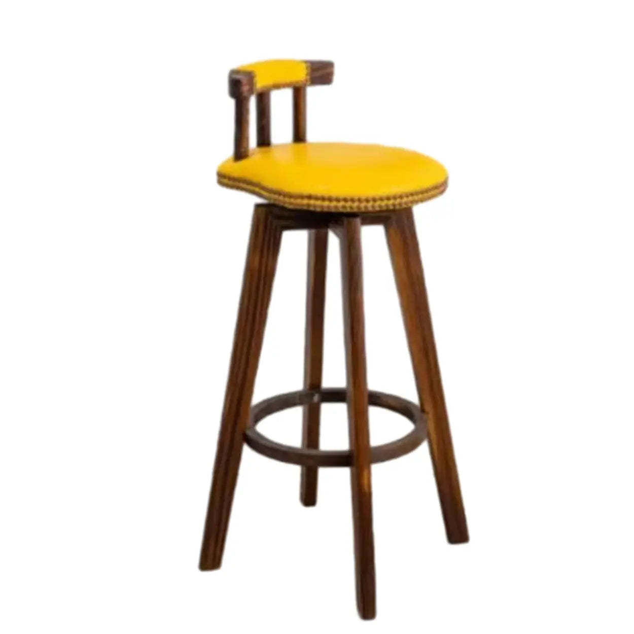 Round Wood Frame Faux Leather Pine Bar Stool