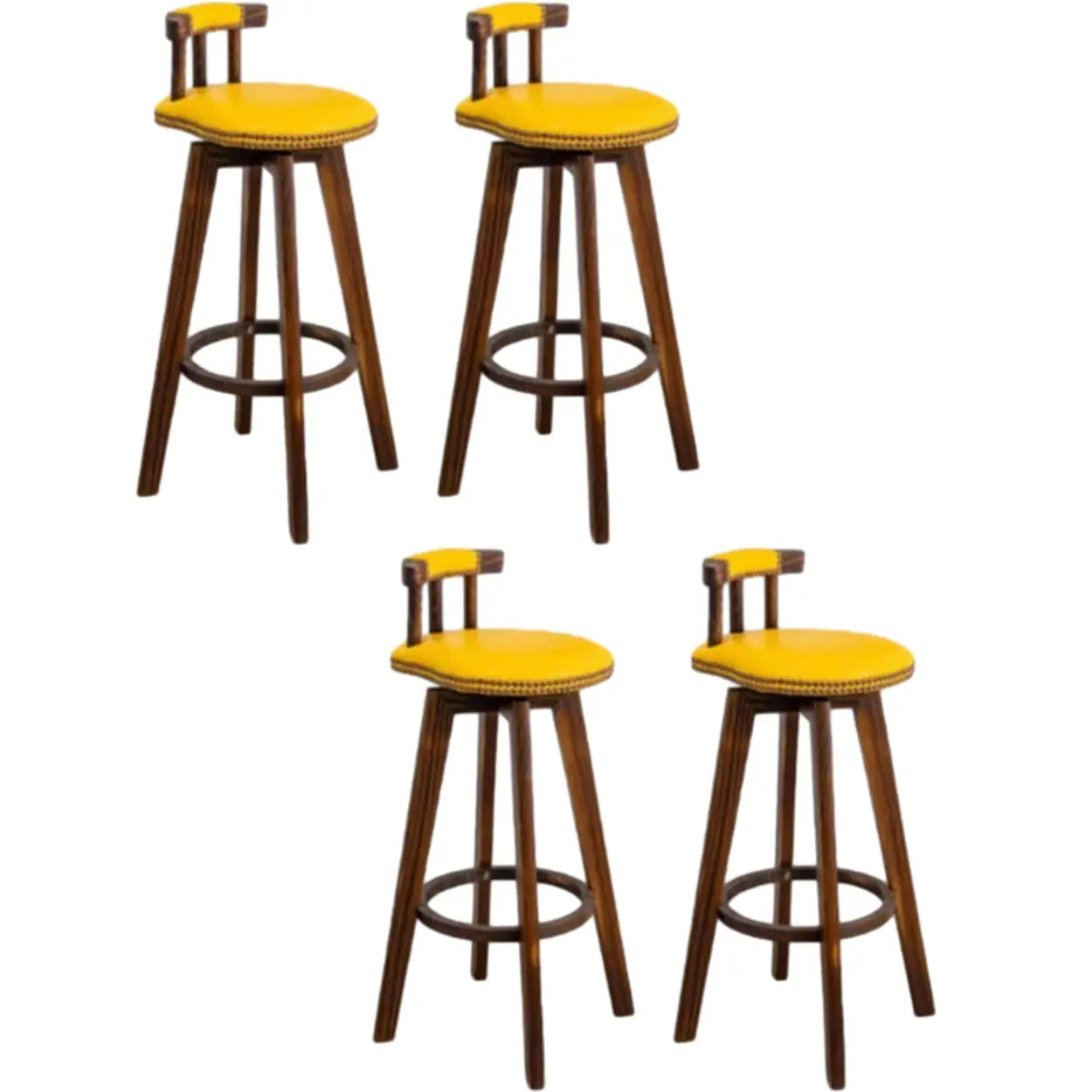 Round Wood Frame Faux Leather Pine Bar Stool