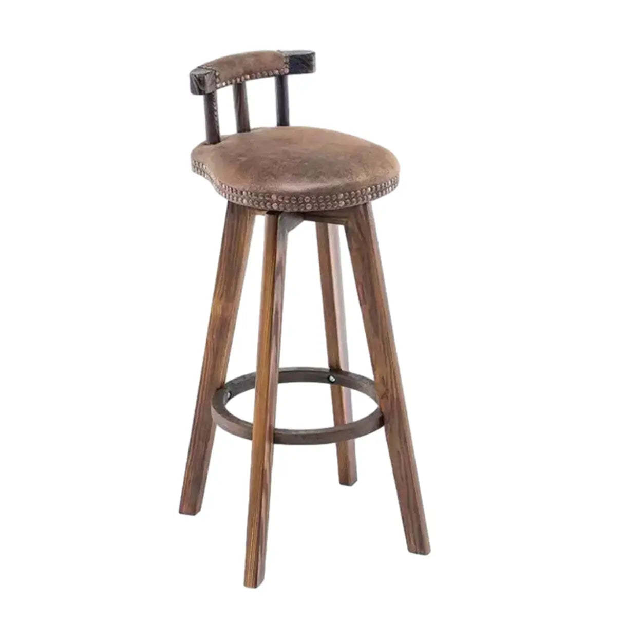 Round Wood Frame Faux Leather Pine Bar Stool