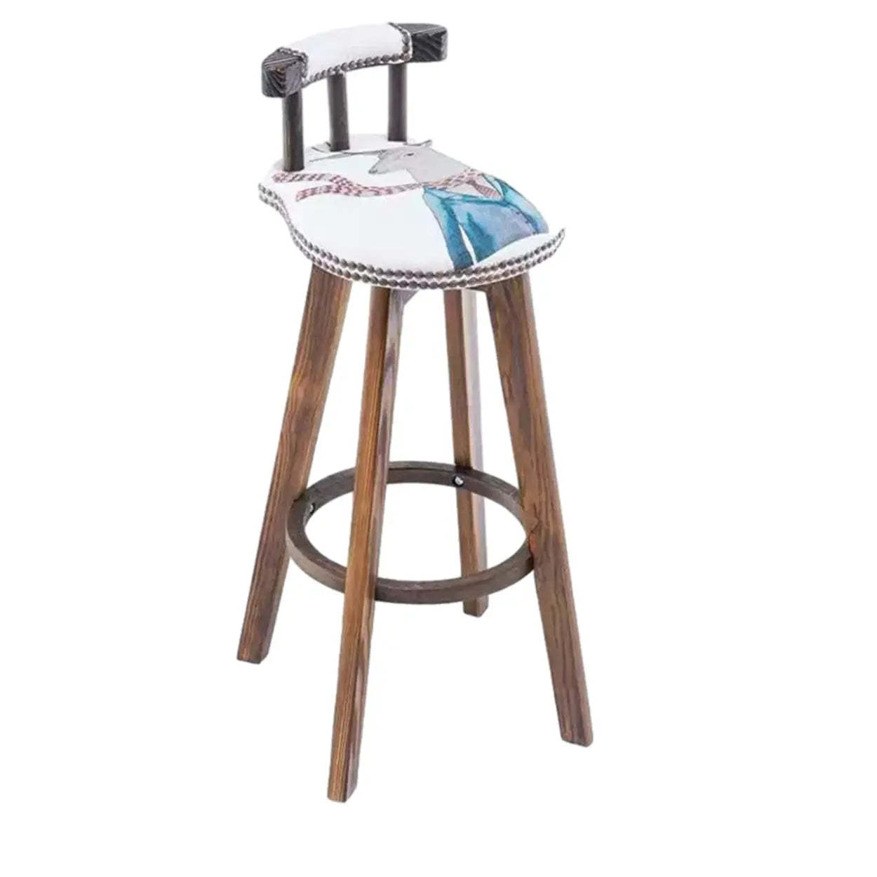 Round Wood Frame Faux Leather Pine Bar Stool — 1 Piece / Blue