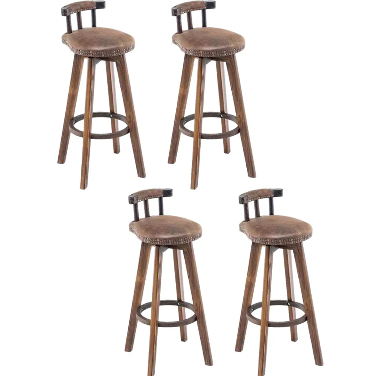 Round Wood Frame Faux Leather Pine Bar Stool