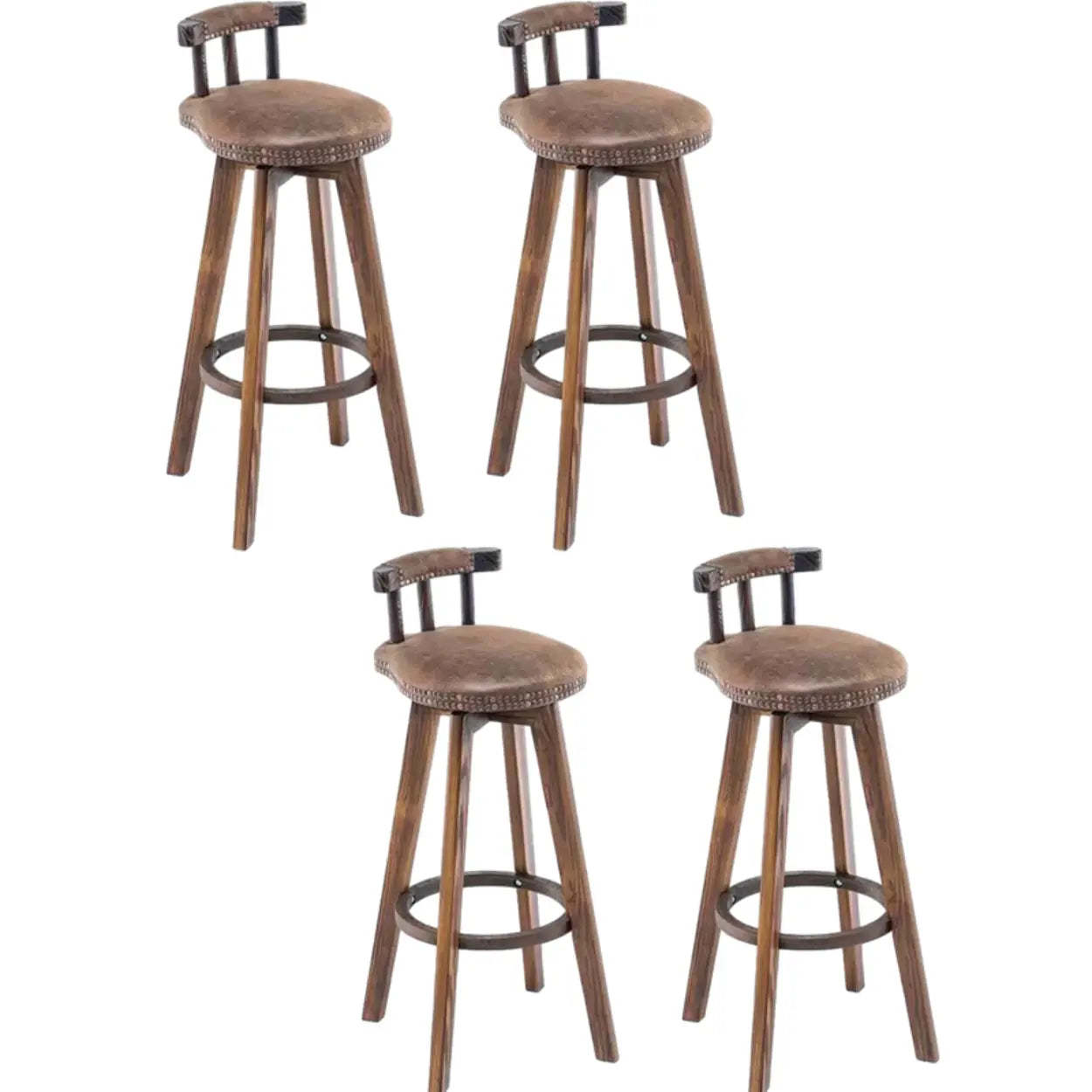 Round Wood Frame Faux Leather Pine Bar Stool