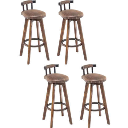 Round Wood Frame Faux Leather Pine Bar Stool