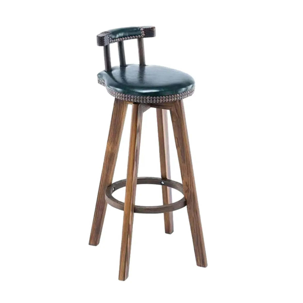 Round Wood Frame Faux Leather Pine Bar Stool
