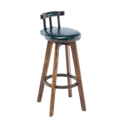 Round Wood Frame Faux Leather Pine Bar Stool